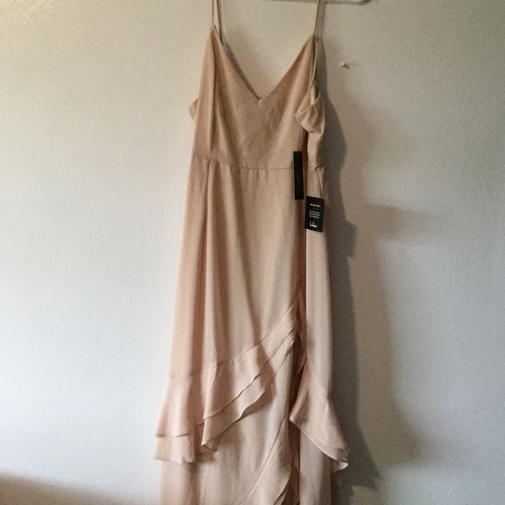 Lulu's Pink V-neck Prom Dress Ruffle Bottom XL